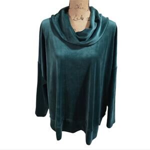 CABLE & GAUGE Teal‎ Velvet Velour Cowl Neck Sweater Sweatshirt Plus Size 2X New